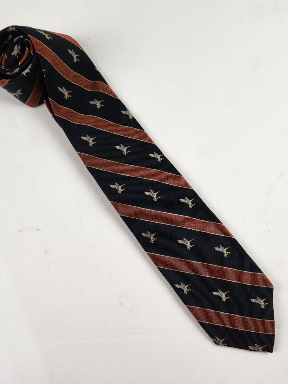 Robert Talbott English Silk Tie Blue Rust Mallard Ducks Custom USA Hand Sewn VTG